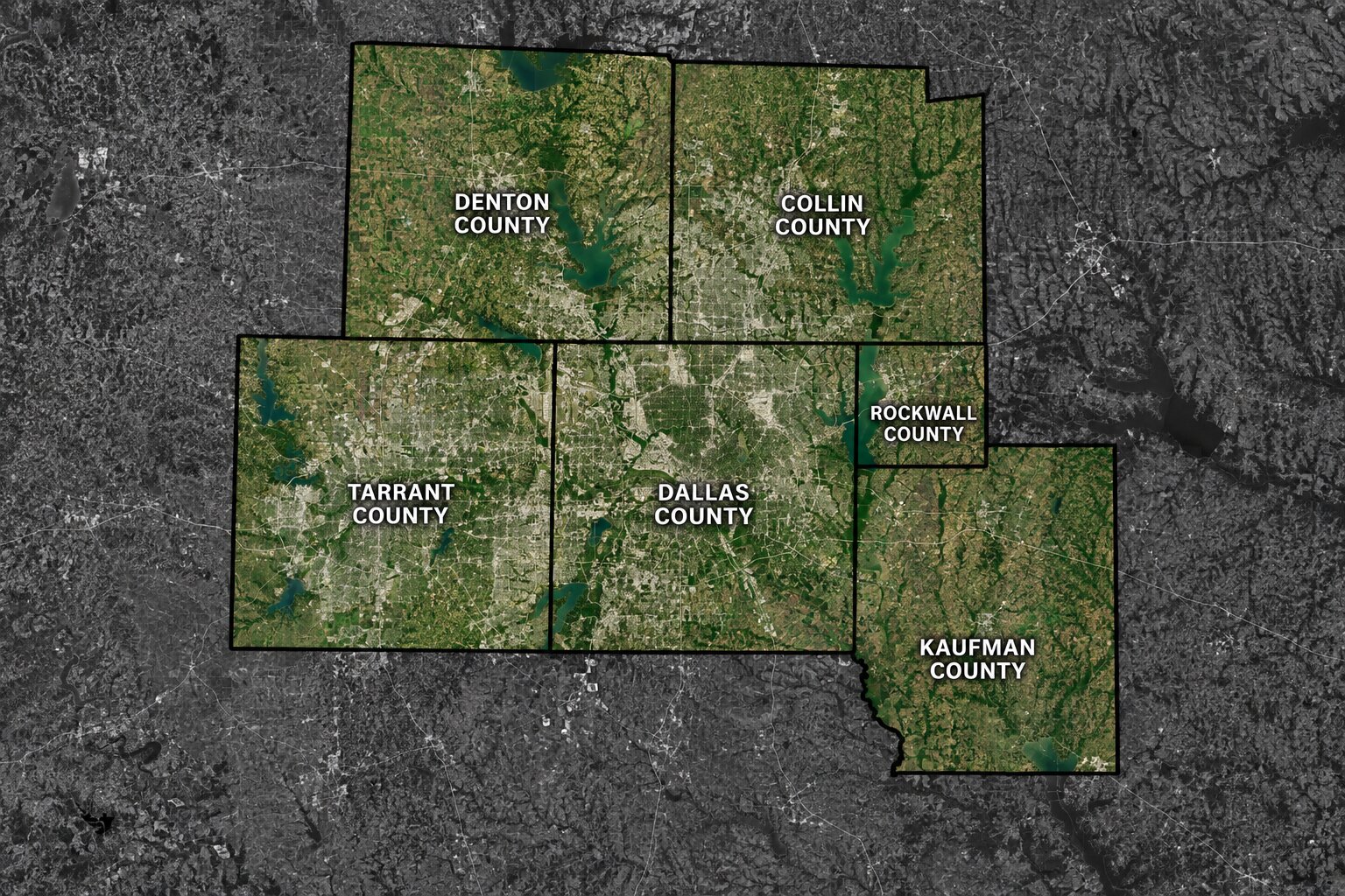 Dallas Fort Worth coverage map showing Denton, Collin, Tarrant, Dallas, & Rockwall counties
